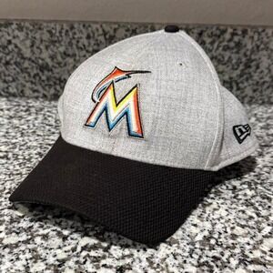 Miami Marlins New Era 39THIRTY Hat L/XL Heather Grey Black Stretch Fit MLB